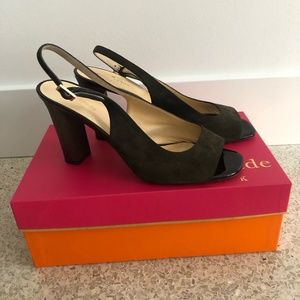 Kate Spade Dark Green Suede Slingback Heels
